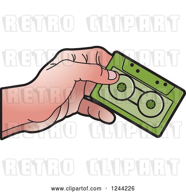 Vector Clip Art of Retro Hand Holding a Green Cassette Tape
