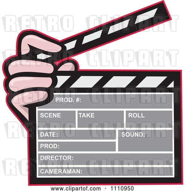 Vector Clip Art of Retro Hand Holding a Movie Clapper Board