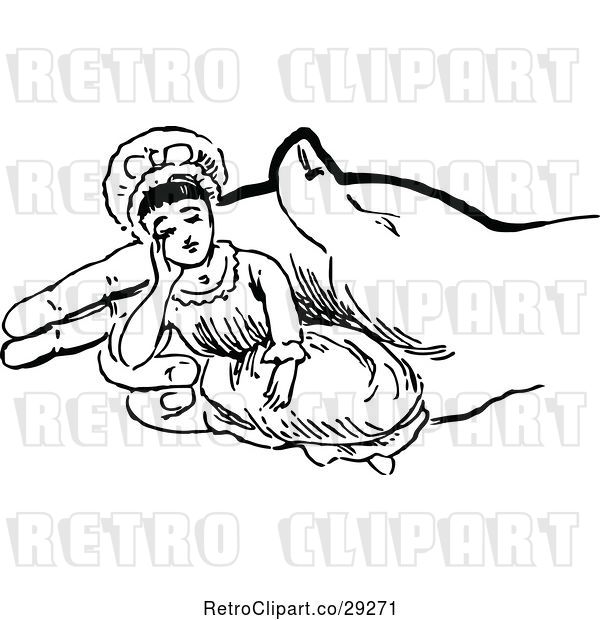 Vector Clip Art of Retro Hand Holding a Tiny Lady