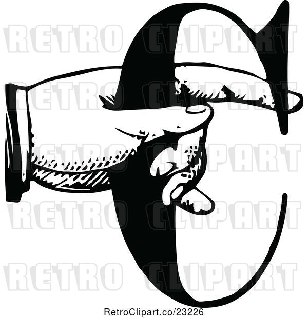 Vector Clip Art of Retro Hand Holding the Letter C