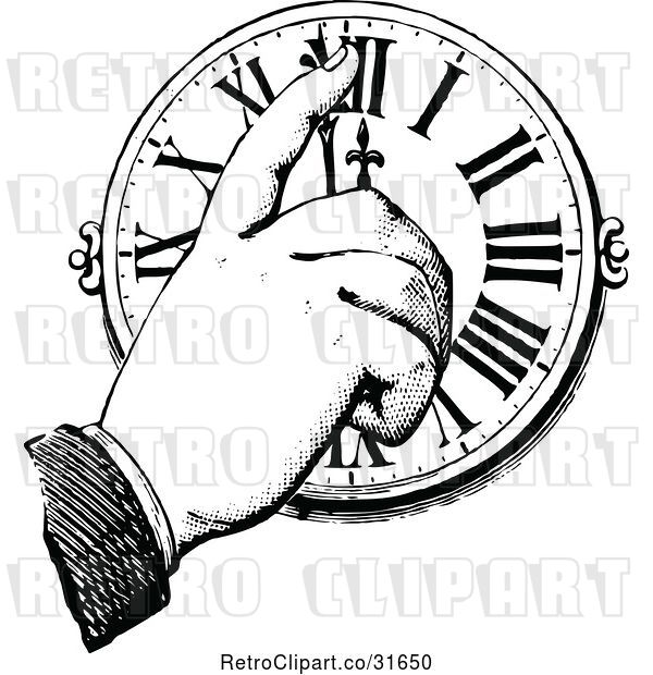 Vector Clip Art of Retro Hand Pointing to a Clock