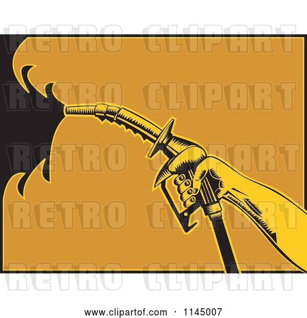 Vector Clip Art of Retro Hand Spraying Gasoline with a Nozzle