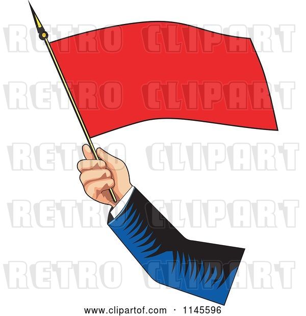 Vector Clip Art of Retro Hand Waving a Red Flag