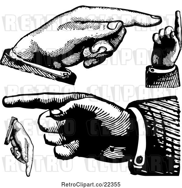 Vector Clip Art of Retro Hands Pointing in Different Directions