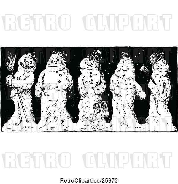 Vector Clip Art of Retro Happy and Grumpy Snowmen