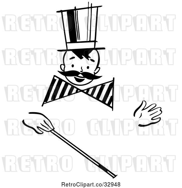 Vector Clip Art of Retro Happy Boy with a Mustache and Magic Wand