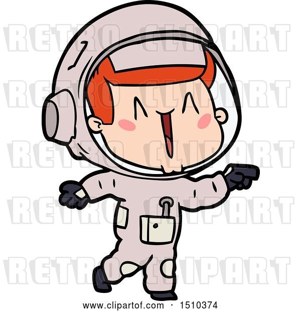 Vector Clip Art of Retro Happy Cartoon Astronaut Pointing