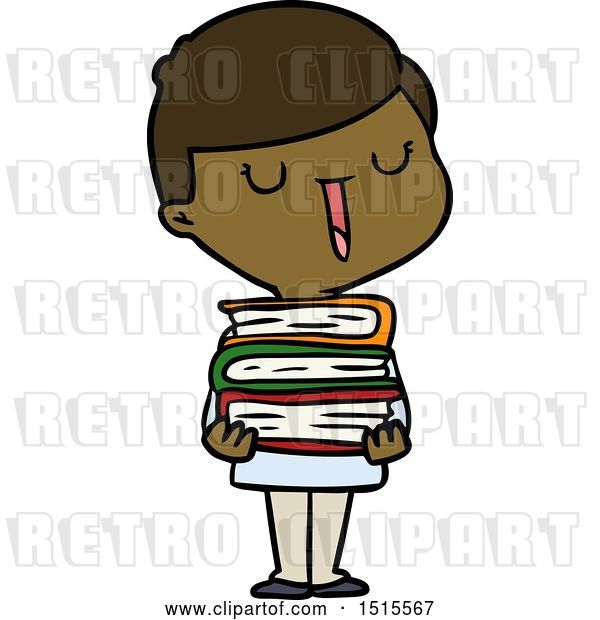 Vector Clip Art of Retro Happy Cartoon Boy with Stack of Books