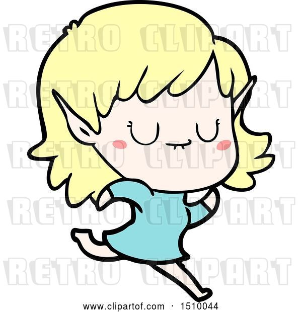 Vector Clip Art of Retro Happy Cartoon Elf Girl Running