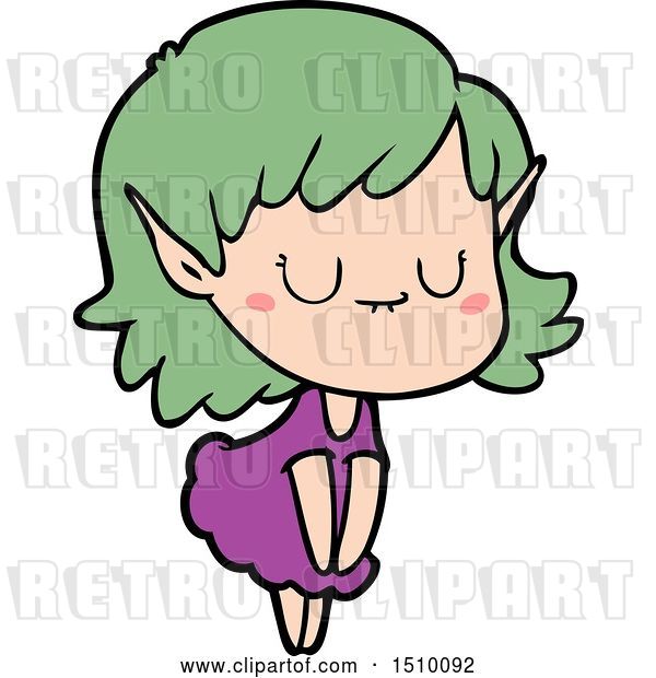 Vector Clip Art of Retro Happy Cartoon Elf Girl Wearing Dress