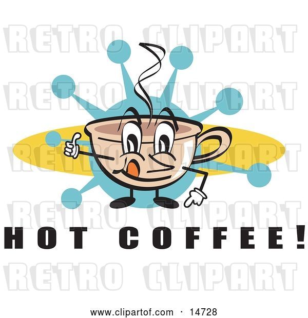 Vector Clip Art of Retro Happy Coffee Cup Character with Steamy Hot Coffee