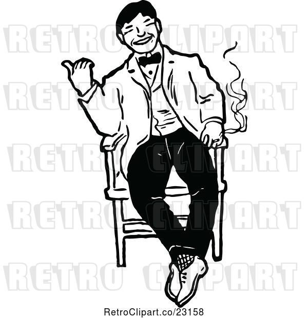 Vector Clip Art of Retro Happy Guy Smoking in a Chair