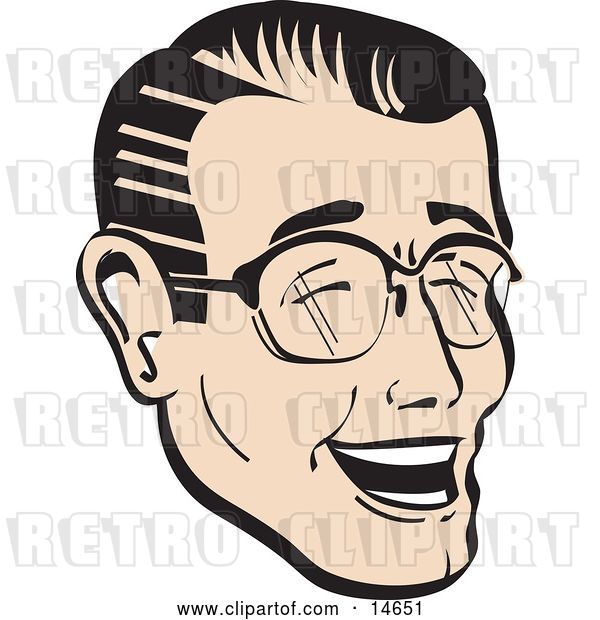 Vector Clip Art of Retro Happy Guy Wearing Glasses and Laughing