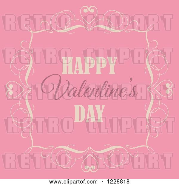 Vector Clip Art of Retro Happy Valentines Day Greeting in a Frame over Pink