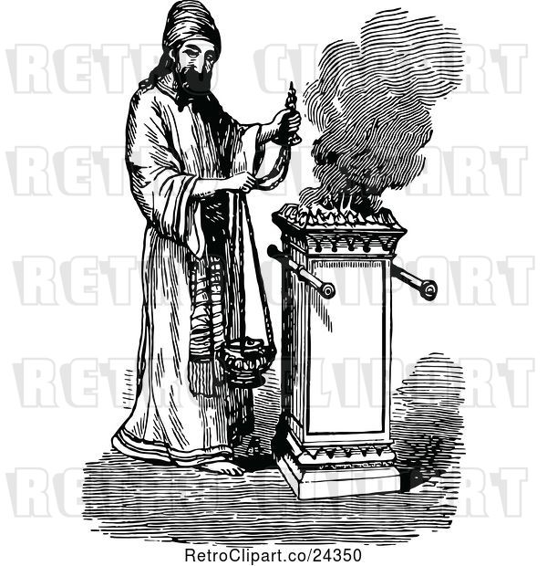 Vector Clip Art of Retro Hebrew Priest Offering Incense