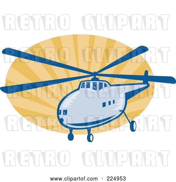 Vector Clip Art of Retro Helicopter and Rays Logo
