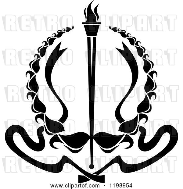 Vector Clip Art of Retro Heraldic Coat of Arms Wreath with a Torch