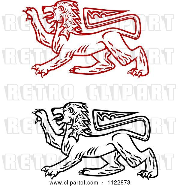 Vector Clip Art of Retro Heraldic Lions 2