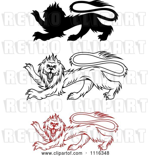 Vector Clip Art of Retro Heraldic Lions