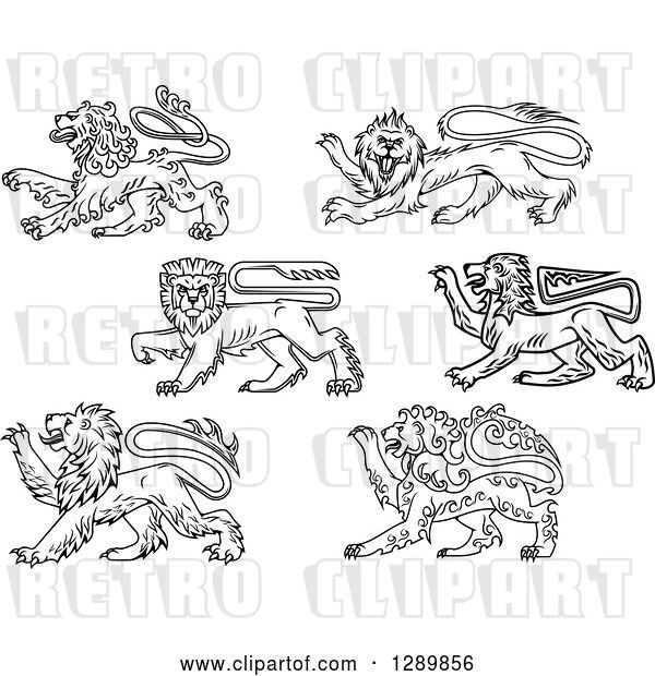 Vector Clip Art of Retro Heraldic Lions
