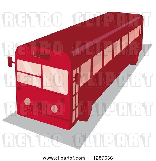 Vector Clip Art of Retro High Angle View of a Red Shuttle Bus