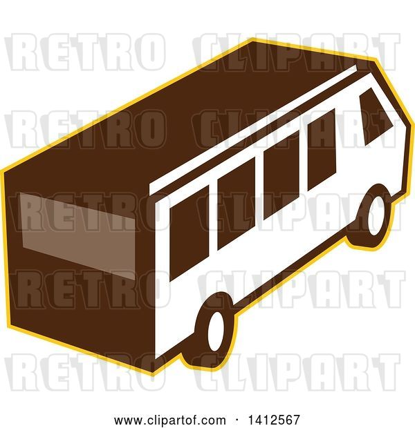 Vector Clip Art of Retro High Angle View of a Van Outlined in Yellow