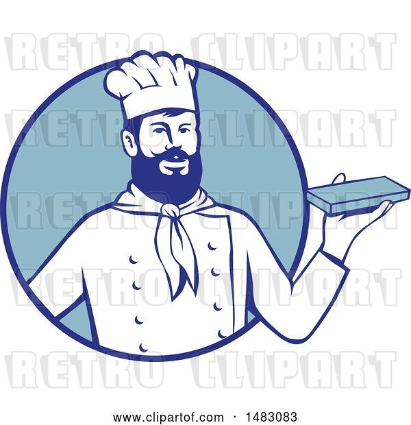 Vector Clip Art of Retro Hipster Chef Holding Chocolate in a Blue Circle