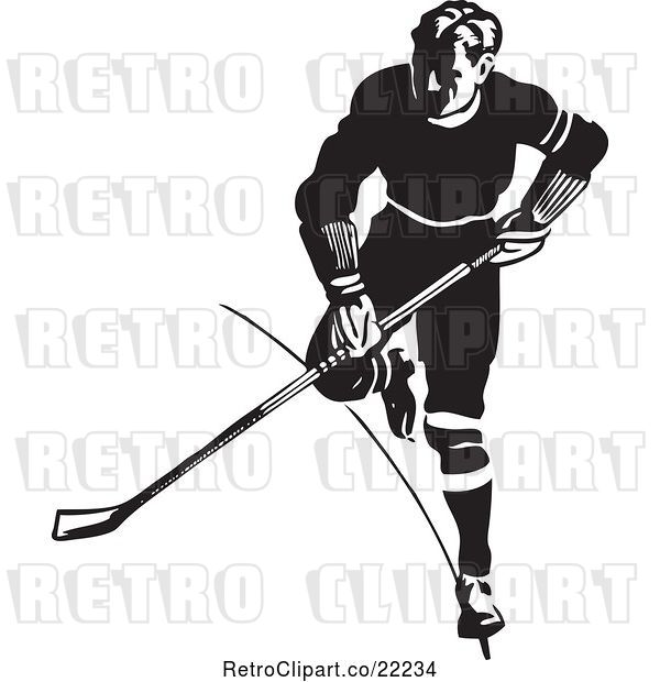 Vector Clip Art of Retro Hockey Player Running