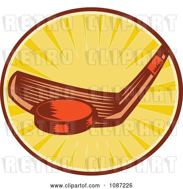 Vector Clip Art of Retro Hockey Stick Hitting a Puck over Rays