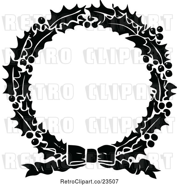 Vector Clip Art of Retro Holly Christmas Wreath