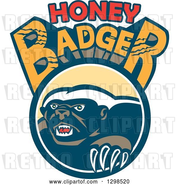 Vector Clip Art of Retro Honey Badger in a Circle Under Slashed Text
