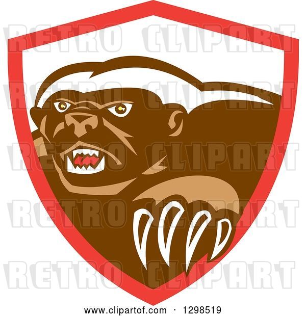 Vector Clip Art of Retro Honey Badger in a Red and White Shield