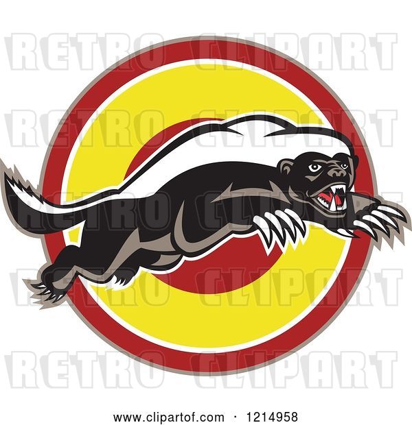 Vector Clip Art of Retro Honey Badger Mascot Leaping over a Target