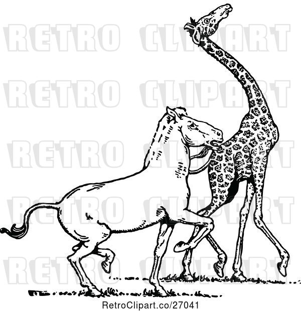 Vector Clip Art of Retro Horse and Giraffe