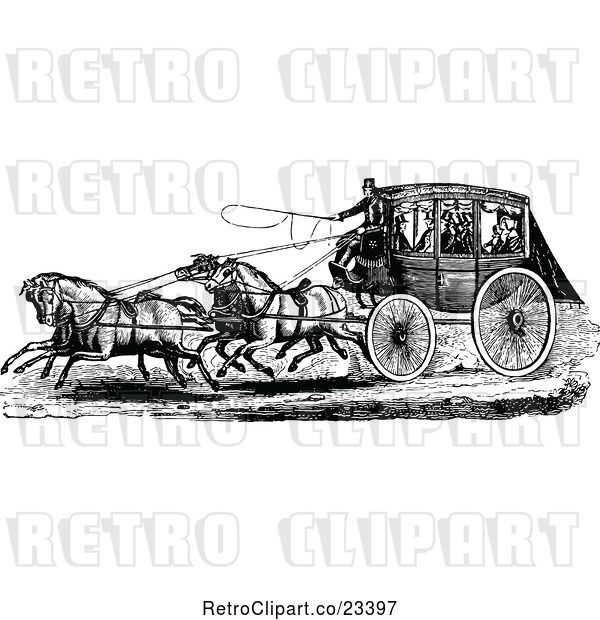 Vector Clip Art of Retro Horse Drawn Carriage and Passengers 1