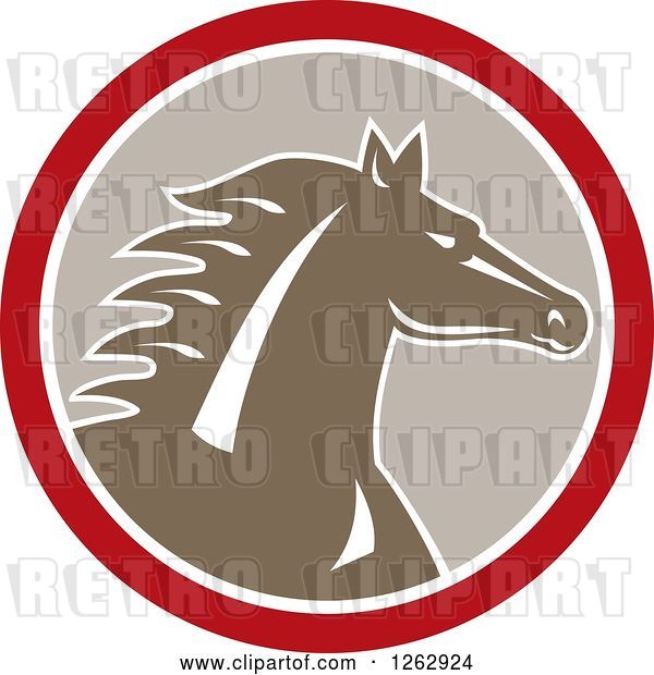Vector Clip Art of Retro Horse Head in a Red White and Taupe Circle