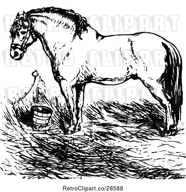 Vector Clip Art of Retro Horse in a Stall