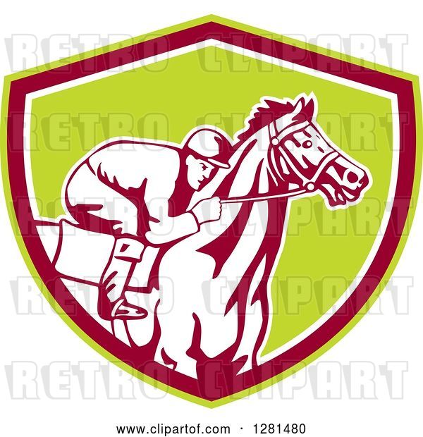 Vector Clip Art of Retro Horse Racing Jockey in a Green Brown and White Shield