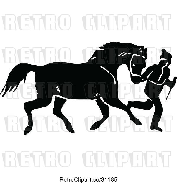 Vector Clip Art of Retro Horse Running with Its Master