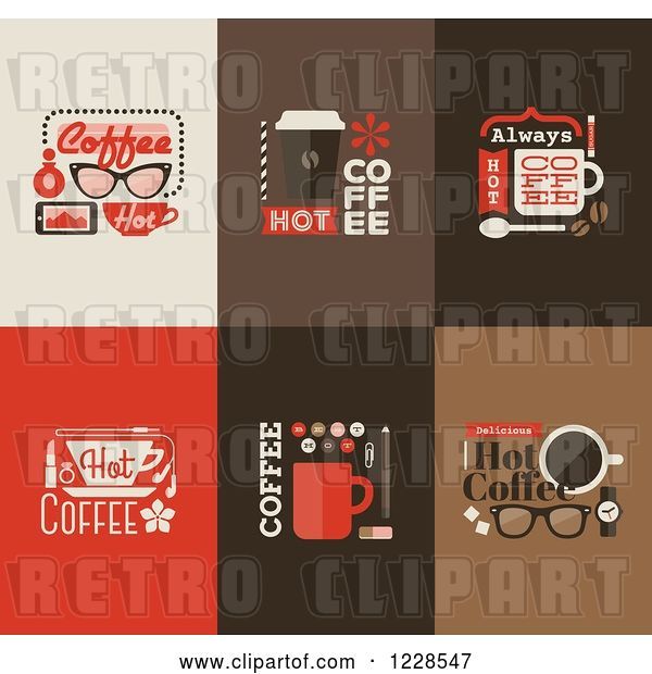 Vector Clip Art of Retro Hot Coffee Icons
