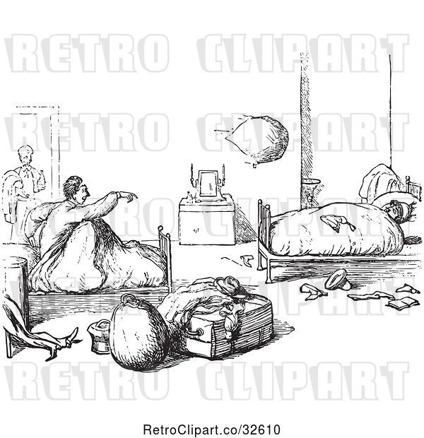Vector Clip Art of Retro Hotel Guests Waking up in