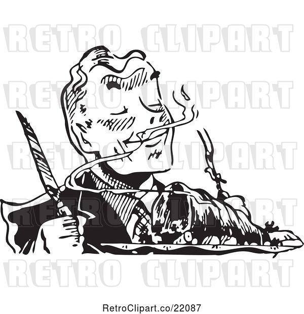 Vector Clip Art of Retro Hungry Guy Smelling a Roast