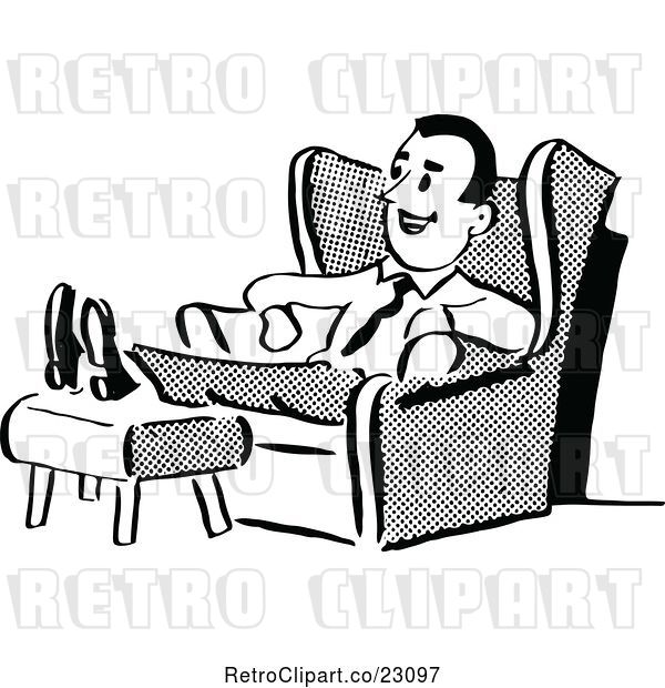 Vector Clip Art of Retro Husband or Father Relaxing in a Chair
