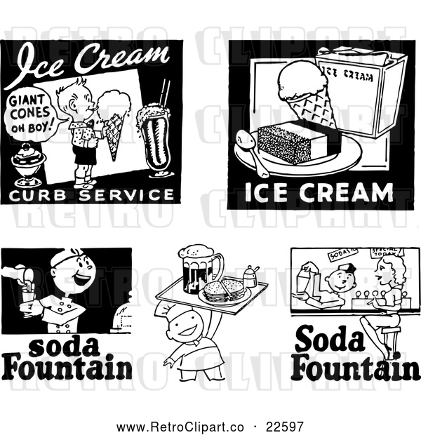 Vector Clip Art of Retro Ice Cream and Soda Fountain Signs