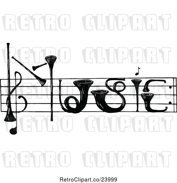 Vector Clip Art of Retro Instruments Spelling Music