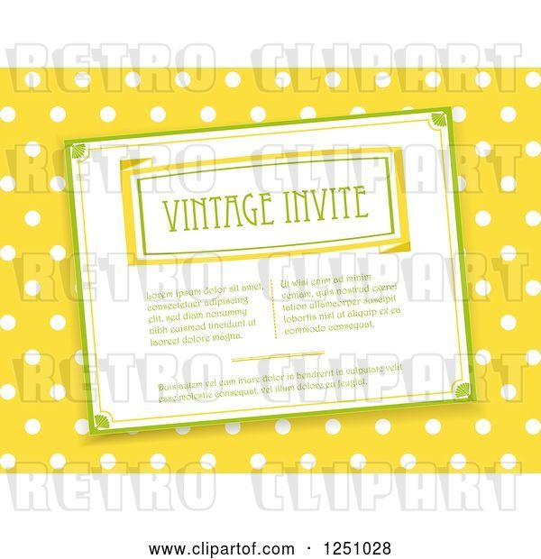 Vector Clip Art of Retro Invitation over Yellow and White Polka Dots