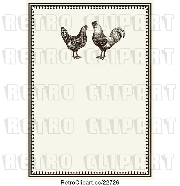 Vector Clip Art of Retro Invitation with a Rooster Pair on Beige