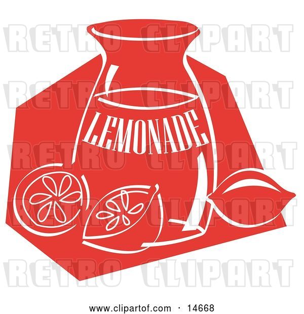 Vector Clip Art of Retro Jar of Lemonade and a Sliced and Whole Lemon Resting on the Counter Clipart Illustration