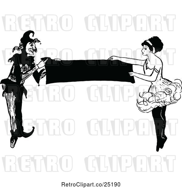 Vector Clip Art of Retro Jester and Actress Holding a Banner