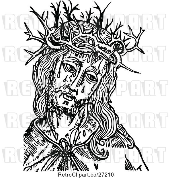 Vector Clip Art of Retro Jesus Christ and Crown of Thorns